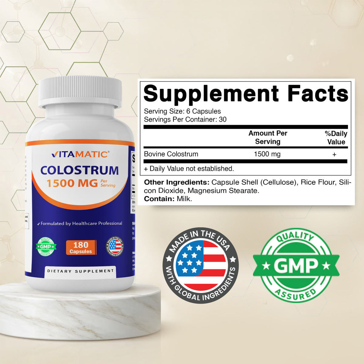 Bovine Colostrum 1500mg Per Serving, 180 Capsules
