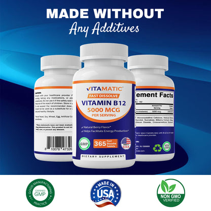 Vitamin B12 5000 mcg per Serving Fast Dissolve 365 Tablets