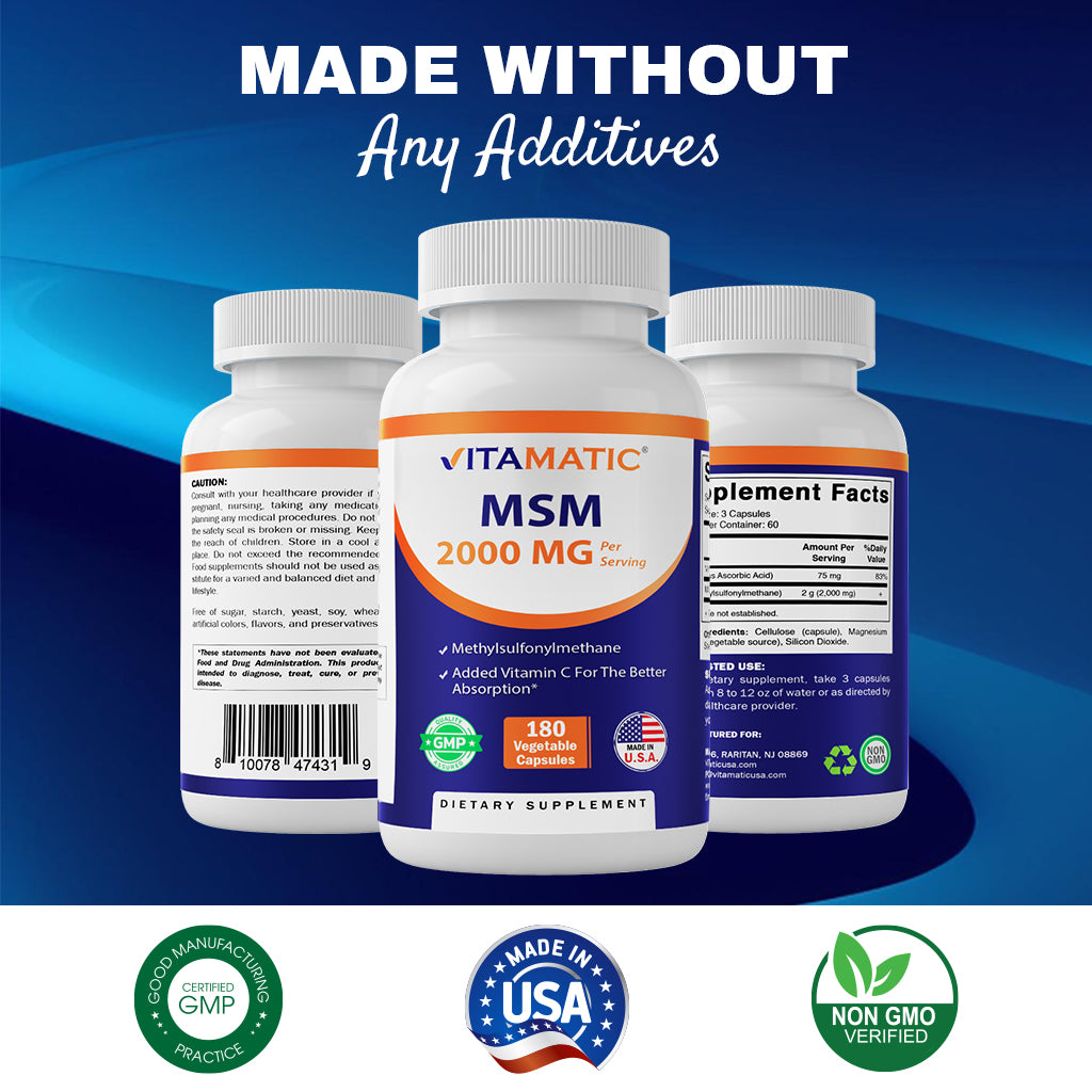 MSM 2000 mg with Vitamin C 75mg - 180 Veg Capsules