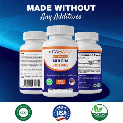 Niacin (Vitamin B3) 500mg, Sustained Release - 240 Tablets