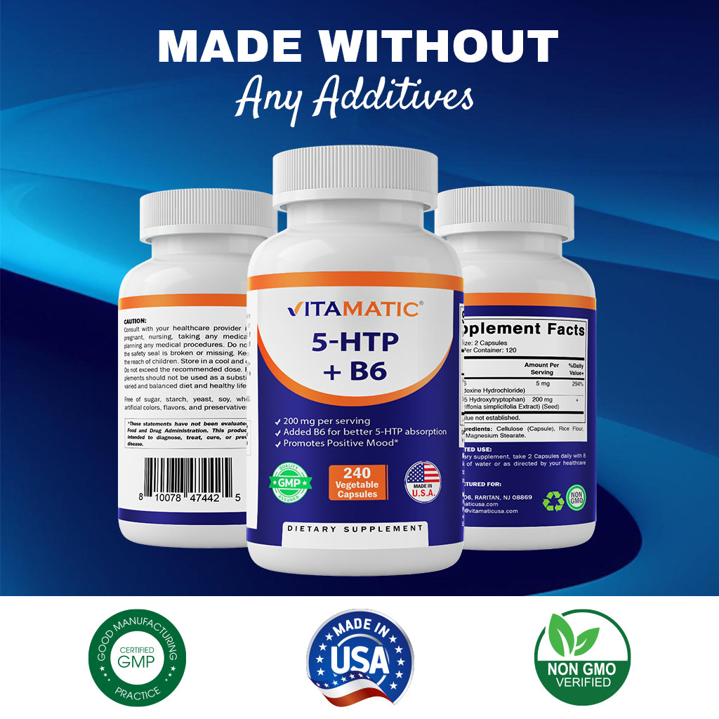 5-HTP 200mg with B6 5mg Per Serving - 240 Vegetarian Capsules