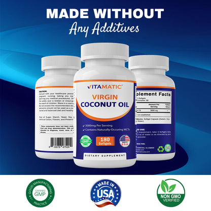 Virgin Coconut Oil 3000 mg Per Serving | 180 Softgels