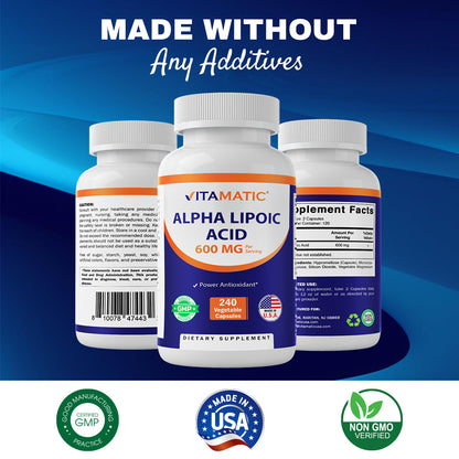 Alpha Lipoic Acid (ALA) 600mg Per Serving - 240 Vegetable Capsules