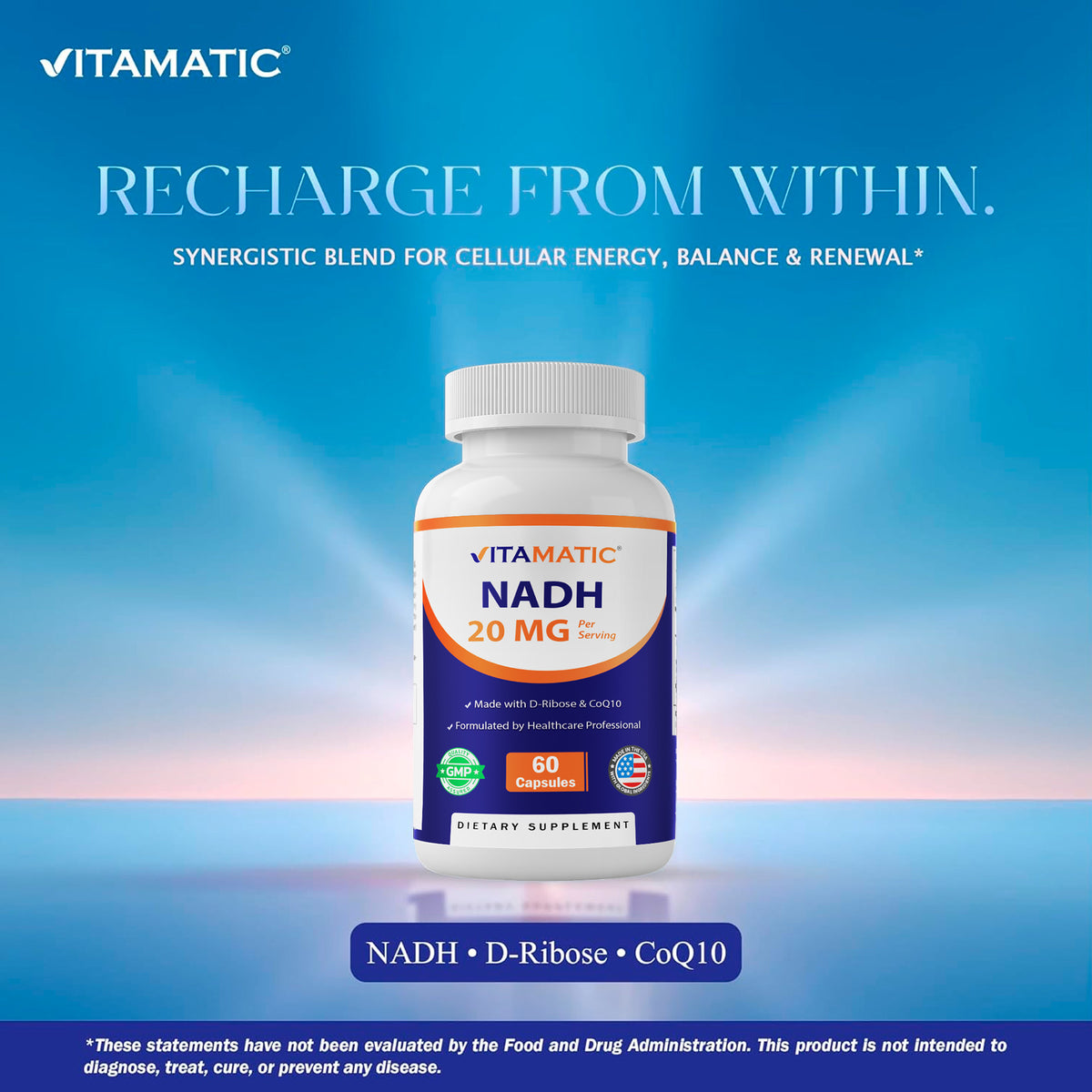 NADH 20mg per Serving with D-Ribose & CoQ10 Capsules