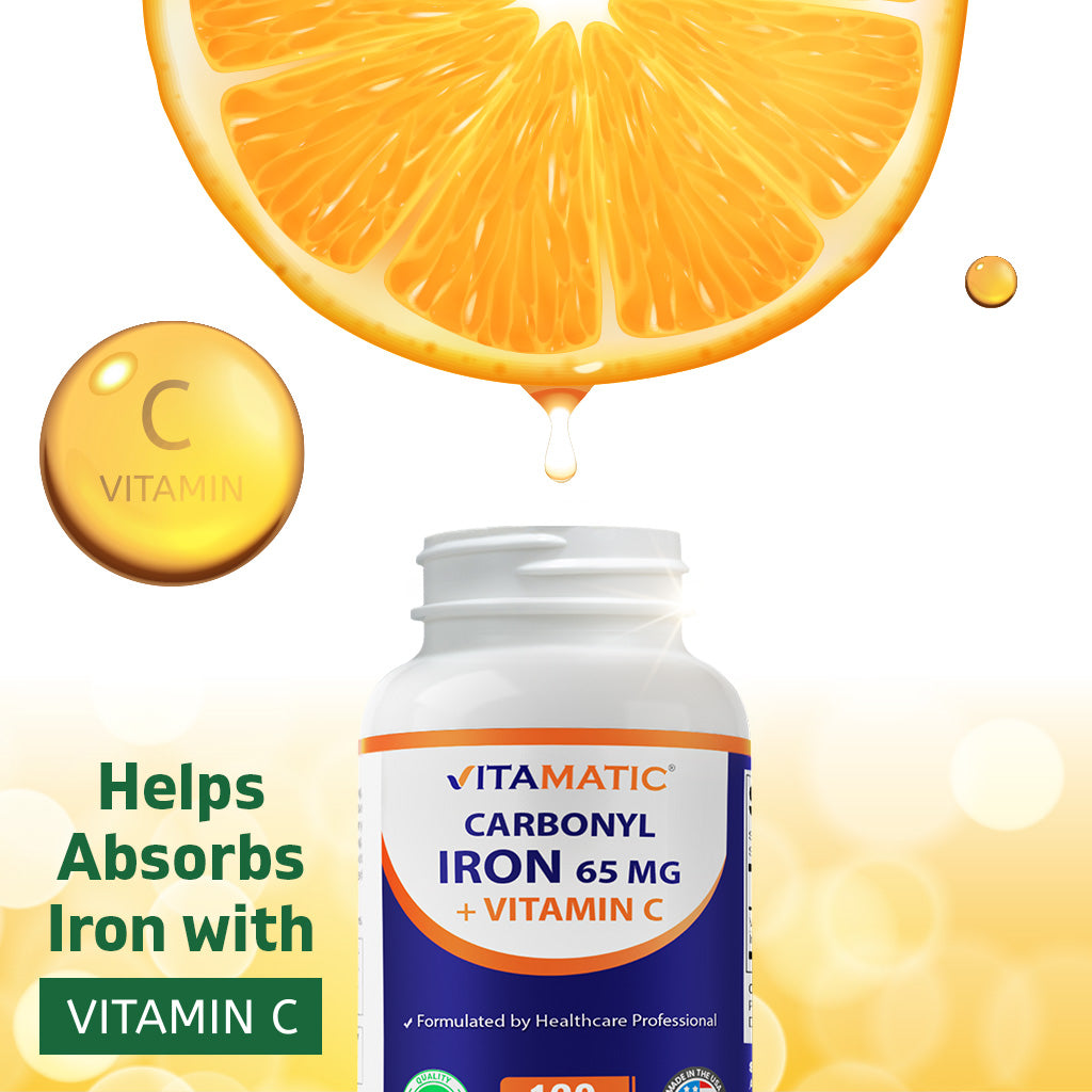 Vitamatic Carbonyl Iron 65mg + Vitamin C, 120 Tablets