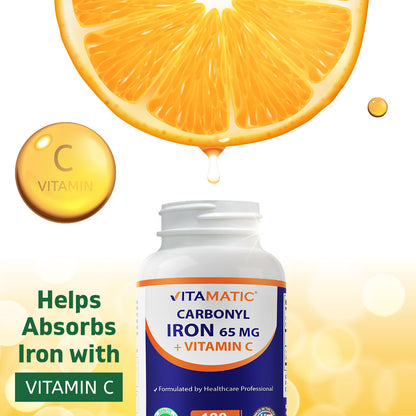 Vitamatic Carbonyl Iron 65mg + Vitamin C, 120 Tablets