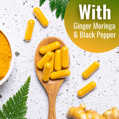 Turmeric Curcumin 3000mg, 95% Curcuminoids, Black Pepper, Ginger, Moringa - 120 Vegetable Capsules