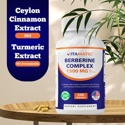 Berberine with Ceylon Cinnamon 1500mg - 240 Vegetarian Capsules