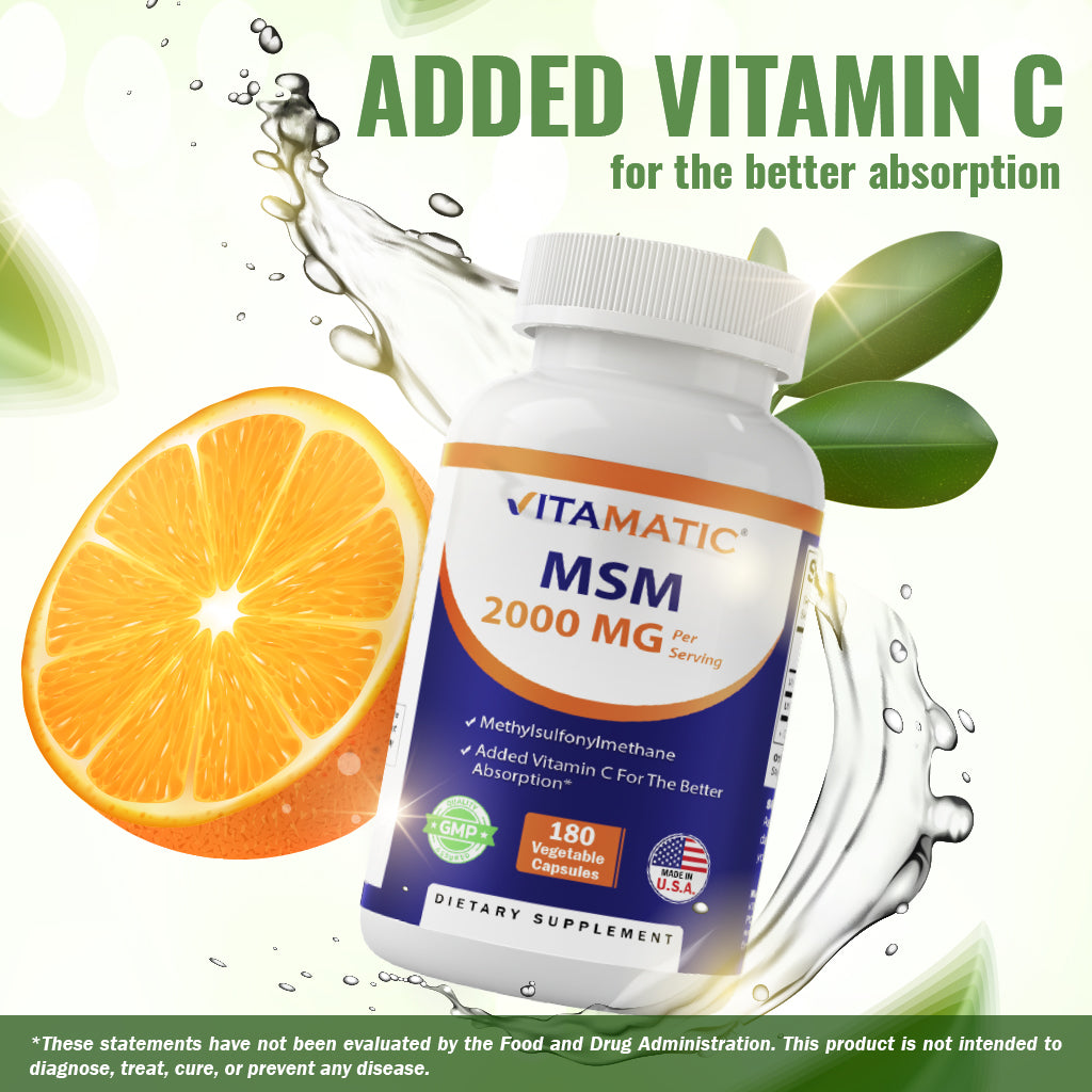 MSM 2000 mg with Vitamin C 75mg - 180 Veg Capsules