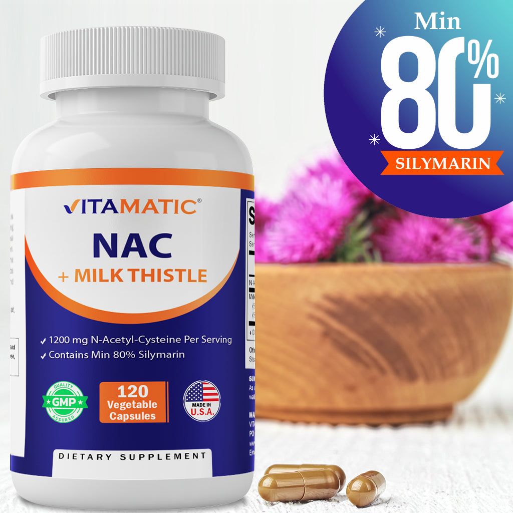 NAC Supplement N-Acetyl-L-Cysteine (NAC) with Milk Thistle Extract - 120 Veg Capsules