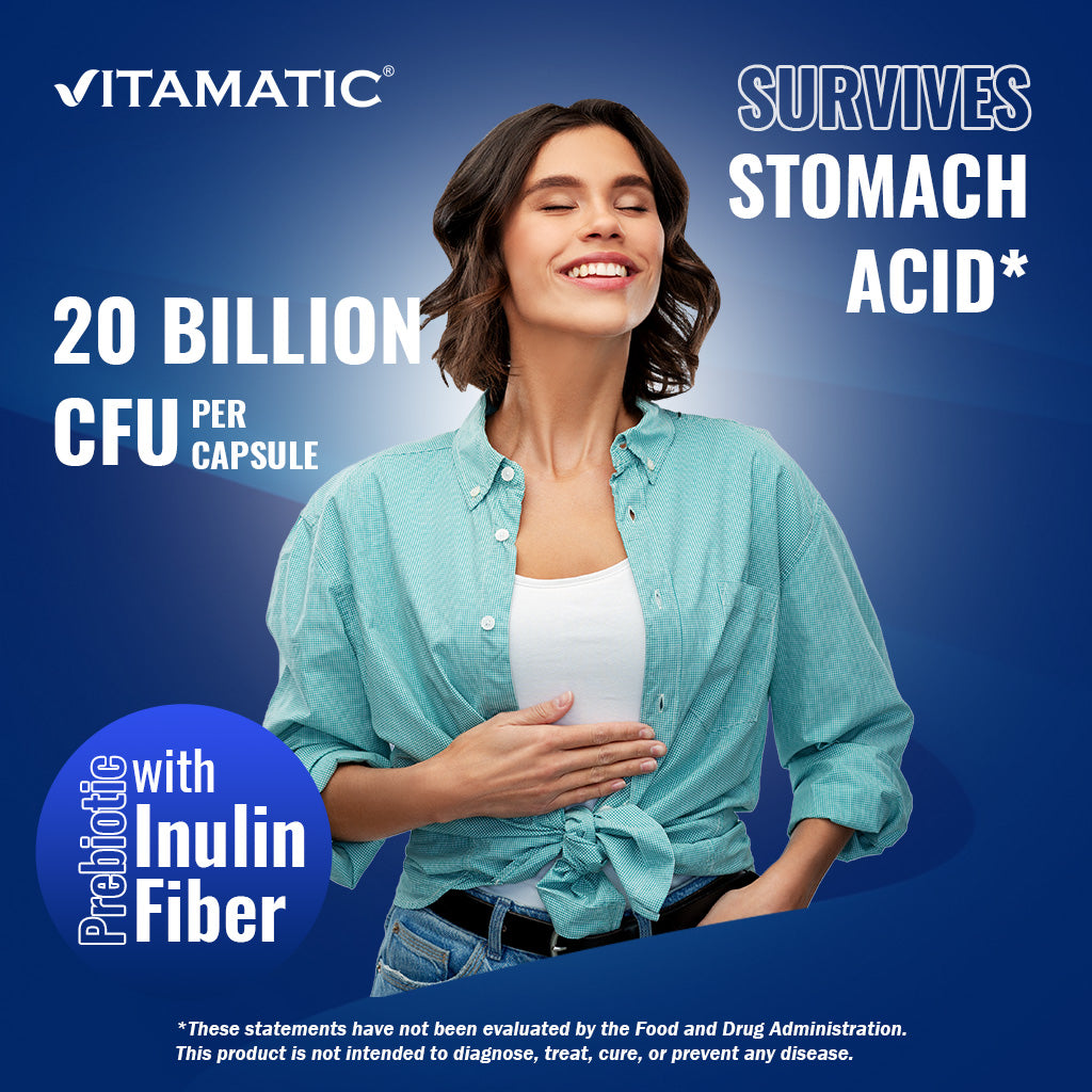 Vitamatic Bifidobacterium lactis - 20 Billion per DR Capsule - 60 Count - Digestive Support - Made with Prebiotic Inulin Fiber