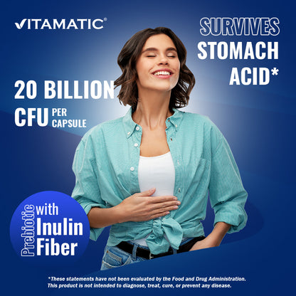 Vitamatic Bifidobacterium lactis - 20 Billion per DR Capsule - 60 Count - Digestive Support - Made with Prebiotic Inulin Fiber