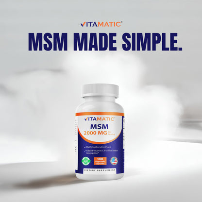 MSM 2000mg with Vitamin C 75mg, 180 Veg Capsules
