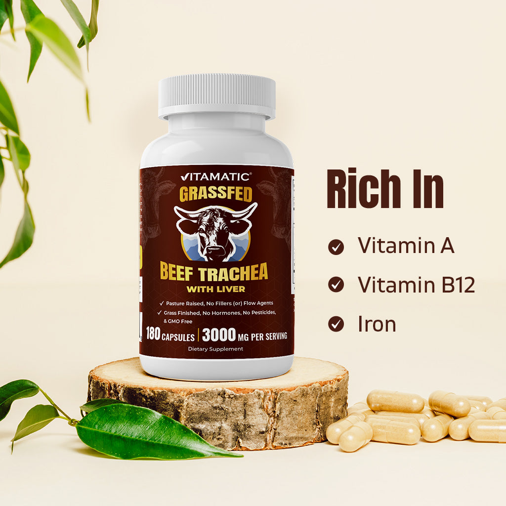 Vitamatic Grass-Fed Beef Trachea with Liver 180 Capsules