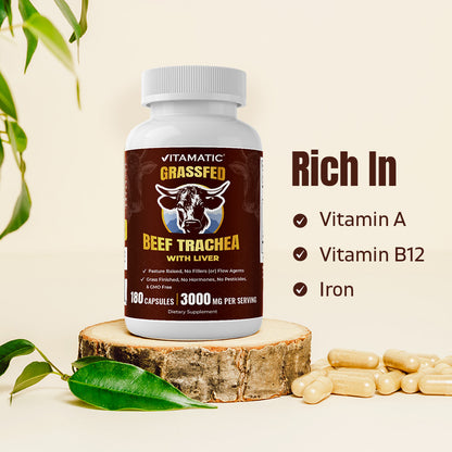 Vitamatic Grass-Fed Beef Trachea with Liver 180 Capsules