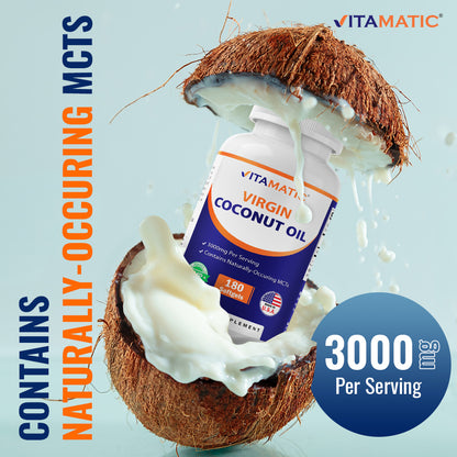 Virgin Coconut Oil 3000 mg Per Serving | 180 Softgels