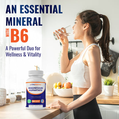 Magnesium Aspartate with B6, 90 Veg Capsules