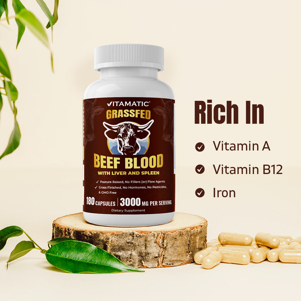 Vitamatic Grass Fed Beef Blood with Liver and Spleen - 180 Capsules