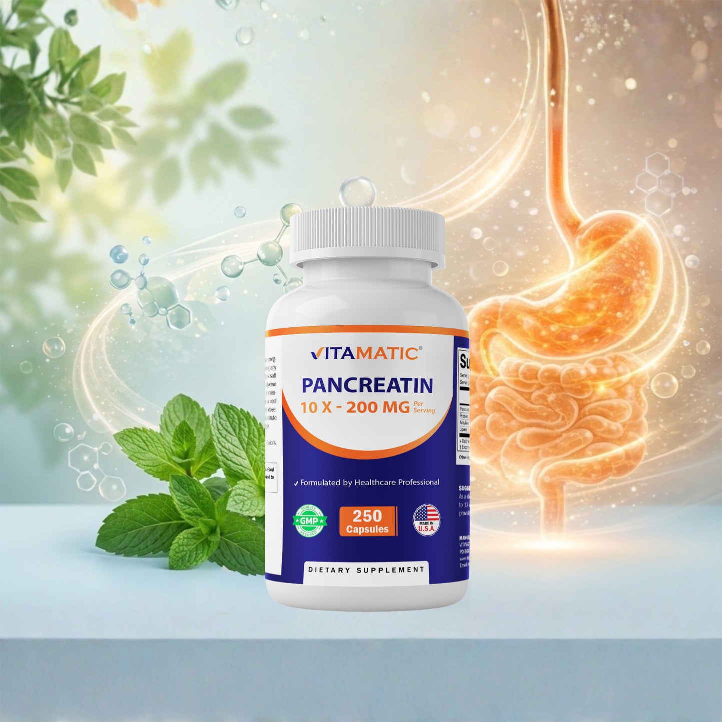 Pancreatin 10X Digestive Enzymes – 250 Capsules – Made with Protease 50,000 USP, Amylase 50,000 USP & Lipase 4,000 USP – Supports Protein, Carb & Fat Digestion – Non-GMO – Made in USA
