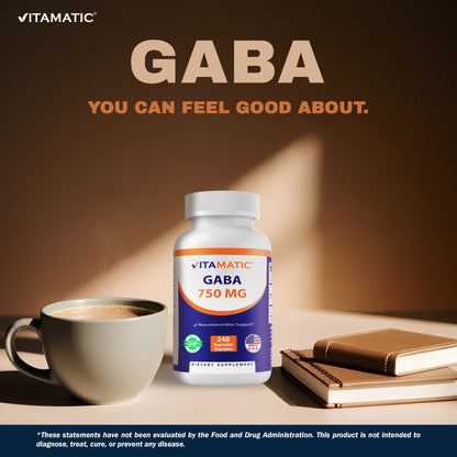 GABA 750mg Gamma Aminobutyric Acid, 240 Capsules