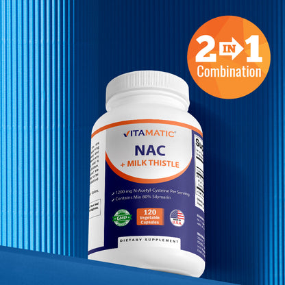 NAC Supplement N-Acetyl-L-Cysteine (NAC) with Milk Thistle Extract - 120 Veg Capsules