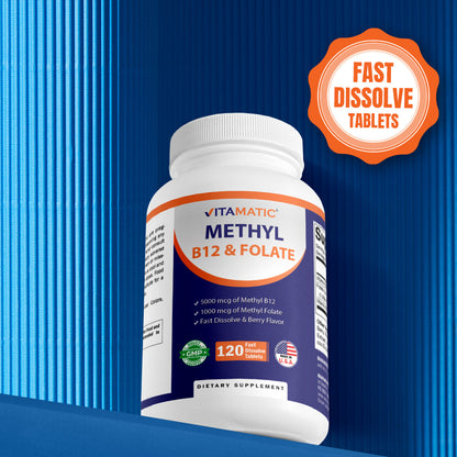 Methyl Folate & B12 Supplement with Pyridoxal 5 Phosphate  120 Fast Dissolve Tablets