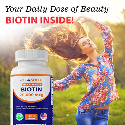 Biotin 20,000mcg with Keratin - 120 Vegetarian Tablets