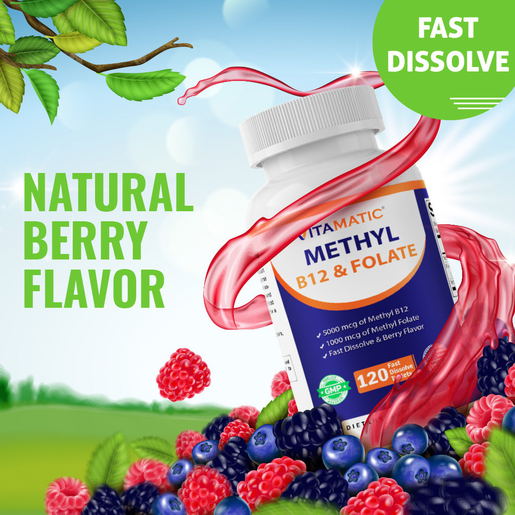 Methyl Folate & B12 Supplement with Pyridoxal 5 Phosphate  120 Fast Dissolve Tablets