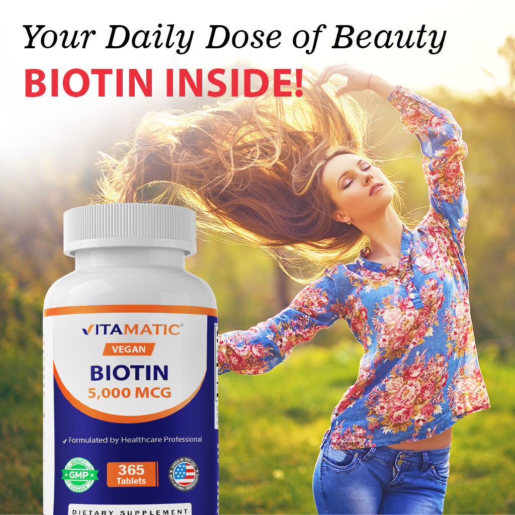 Biotin 5000 mcg Vegan Supplement, 365 Tablets