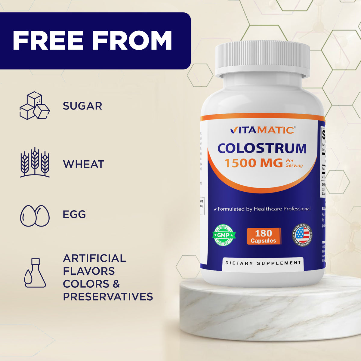 Bovine Colostrum 1500mg Per Serving, 180 Capsules