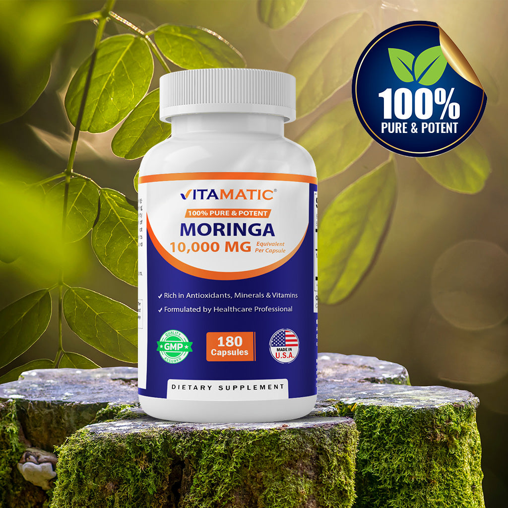 Moringa Capsules 10,000mg - 180 Capsules | Pure Moringa Oleifera Leaf Powder Supplement - Green Superfood Powder Capsules