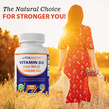 Vitamin D3 10000 IU (250 mcg), 500 Softgels