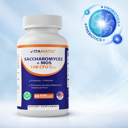 Saccharomyces Boulardii Probiotic 10B per Serving + Yeast Extract 300 mg- 60 DR Capsules
