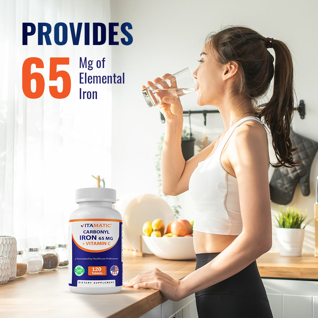 Vitamatic Carbonyl Iron 65mg + Vitamin C, 120 Tablets