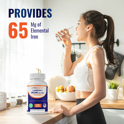 Vitamatic Carbonyl Iron 65mg + Vitamin C, 120 Tablets