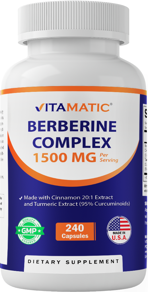 Vitamatic Berberine & Ceylon Cinnamon – Plant-Based Botanical Extract Capsules – Vegetarian, Non-GMO, Gluten-Free – Concentrated Herbal Supplement – 240 Count