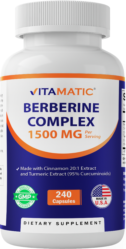 Vitamatic Berberine & Ceylon Cinnamon – Plant-Based Botanical Extract Capsules – Vegetarian, Non-GMO, Gluten-Free – Concentrated Herbal Supplement – 240 Count