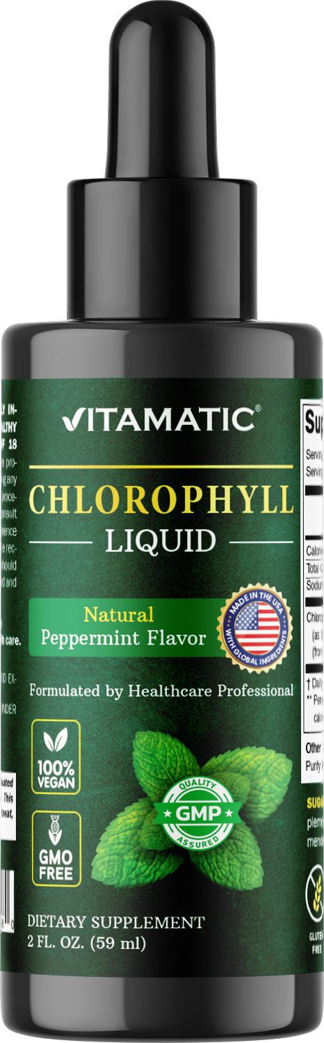 Vitamatic Liquid Chlorophyll 50mg, Natural Peppermint Flavor, 2 Fl OZ