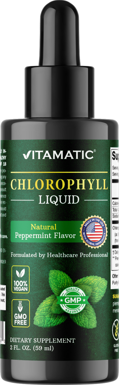 Vitamatic Liquid Chlorophyll 50mg, Natural Peppermint Flavor, 2 Fl OZ