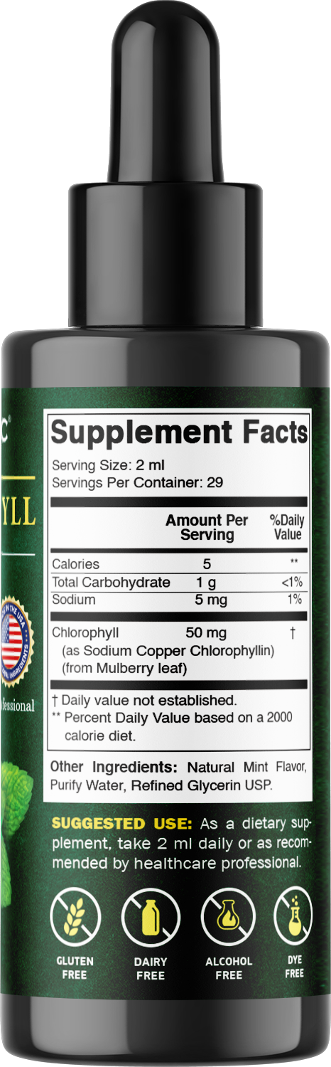 Vitamatic Liquid Chlorophyll 50mg, Natural Peppermint Flavor, 2 Fl OZ