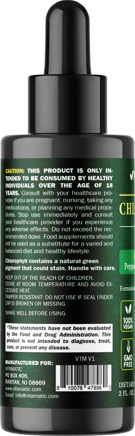 Vitamatic Liquid Chlorophyll 50mg, Natural Peppermint Flavor, 2 Fl OZ