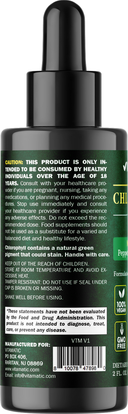 Vitamatic Liquid Chlorophyll 50mg, Natural Peppermint Flavor, 2 Fl OZ