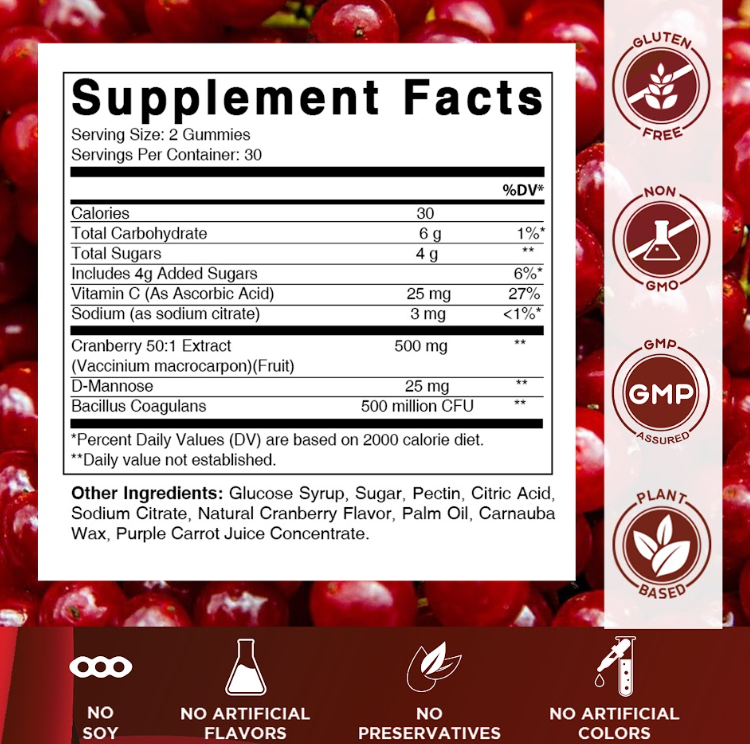 Cranberry with Probiotics 25000mg 60 Vegan Gummies