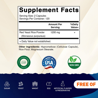 Vitamatic Red Yeast Rice 1200mg Supplement, 240 Capsules