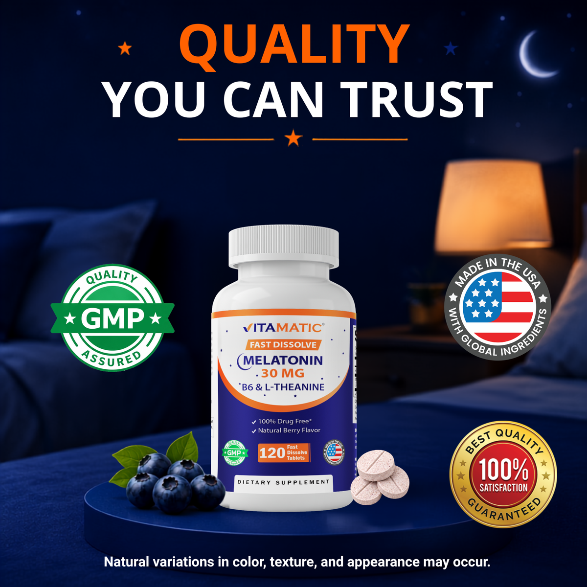 Vitamatic Melatonin 30 mg with L-Theanine & B6, 120 Fast Dissolve Tablets