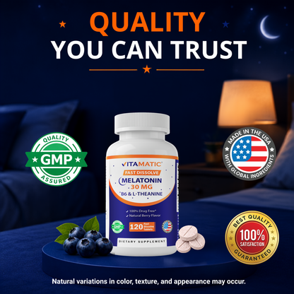 Vitamatic Melatonin 30 mg with L-Theanine & B6, 120 Fast Dissolve Tablets