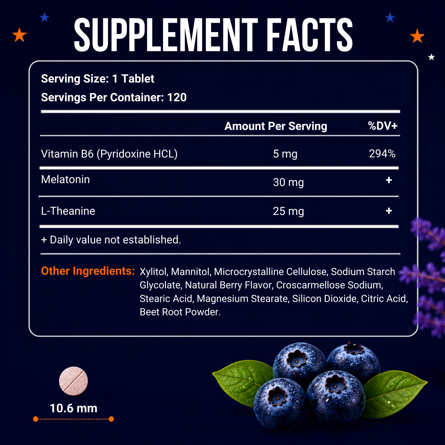 Vitamatic Melatonin 30 mg with L-Theanine & B6, 120 Fast Dissolve Tablets