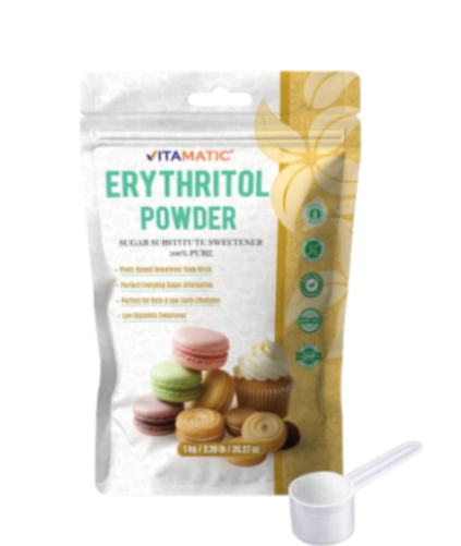 Erythritol Powder 1 kg (2.2 lb) - 100% Pure Sugar Substitute Sweetener – Non-GMO, Gluten Free