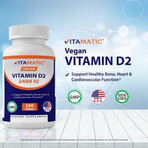 Vitamatic Vitamin D2 60 mcg (2400 IU) - Ergocalciferol - 180 Vegetarian Tablets