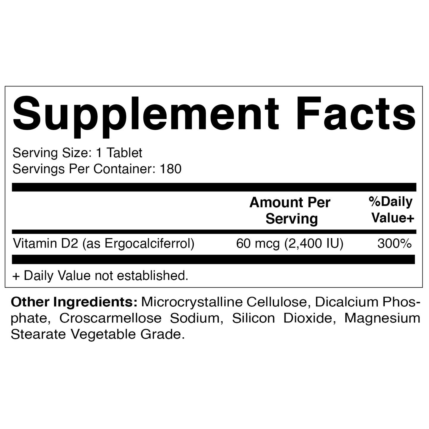 Vitamin D2 60 mcg 2400 IU- 180 Vegetarian Tablets